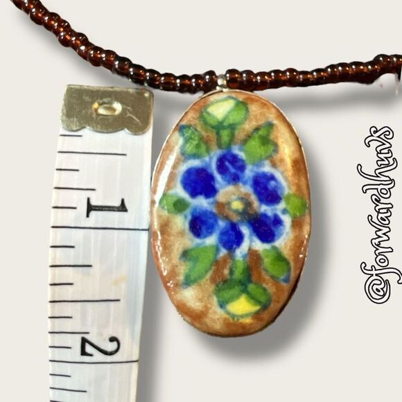 Hand Painted Pendant Necklace with Seed Bead Chain - Picture 4 of 12